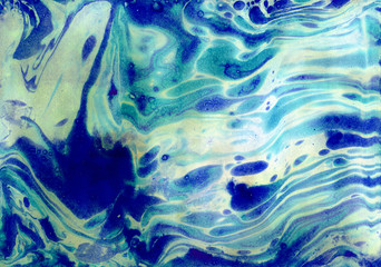  Ręcznie rysowane farby akwarelowe i olejne. Abstrakcyjne tło. Morze, woda, krople wody.