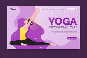 Wall Mural - Yoga for your healthy life. Woman doing crescent moon pose. Web page design for website and mobile website