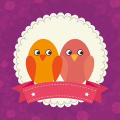 Poster - cute birds with ribbon decoration