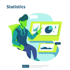Poster - digital analysis concept for business market research, marketing strategy, auditing and financial. data visualization with character, charts and statistics for landing page, banner, presentation