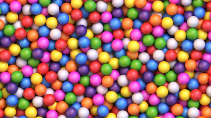 Wall Mural - Colorful gumballs background. Assorted brightly colored candy gumballs or dragees. Realistic vector background