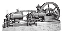 Old Gas Engine / Vintage Illustration From Brockhaus Konversations-Lexikon 1908
