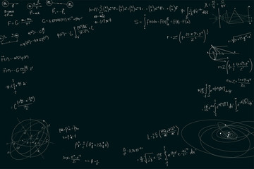 Physical formulas with copy space in the center. Mathematics and physics, scientific concepts