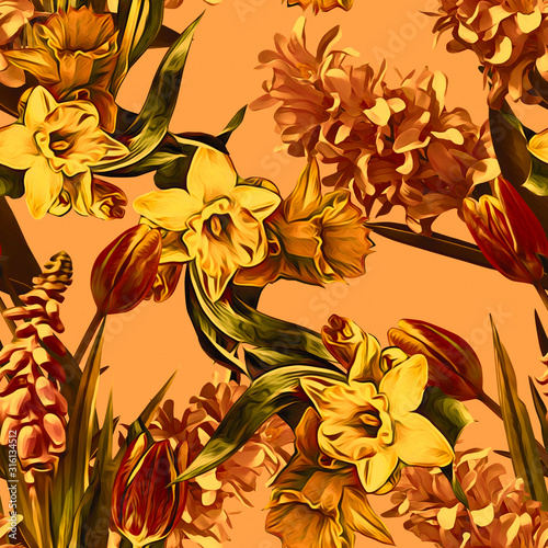 Spring flowers seamless pattern with hyacinths.