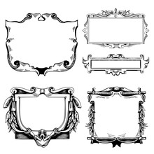 Cartouche For An Old Geographical Map. Ancient Frame For The Signature. Baroque, Rococo Style. Hand-drawn Sketch Vector