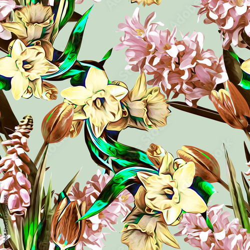 Spring flowers seamless pattern with hyacinths.