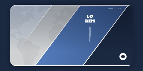 Poster - Abstract Blue and Grey Banner, Background, Poster or Landing Page Design, Multi Purpose Template - Website Elements with World Map and Striped Background