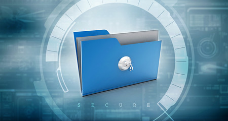 Poster - Key on locked yellow folder. 3D illustration