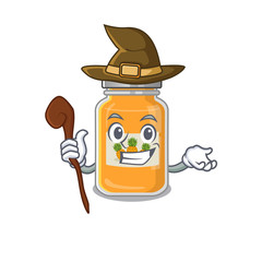 cartoon mascot style of pineapple jam dressed as a witch