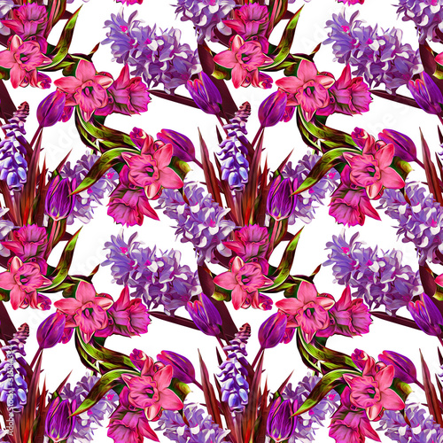 Spring flowers seamless pattern with hyacinths.