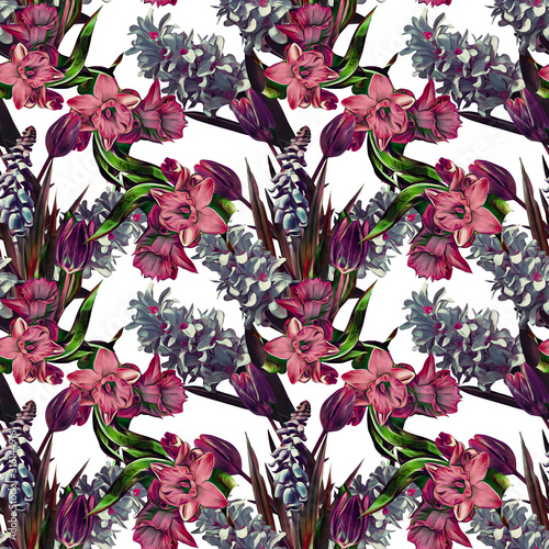 Spring flowers seamless pattern with hyacinths.