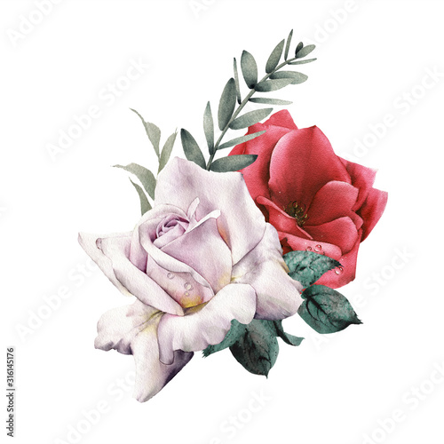 Bouquet of flowers, can be used as greeting card, invitation card for wedding...