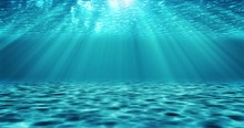 Realistic Underwater Scene With Light Rays. Blue Decorative Background, Animated Illustration.