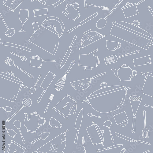 kitchen-dinnerware-background-vector-seamless-pattern-of-knife-plate-spoon-fork-cup-kettle-saucepan-mug-and-ladle-for-graphic-design