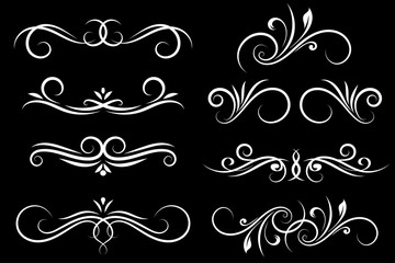 Wall Mural - Vintage floral dividers. Ornamental decorations on black background