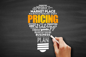 Pricing light bulb word cloud, business concept background