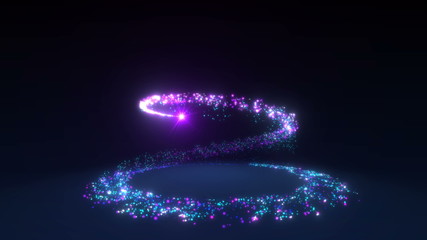 Wall Mural - sparkling neon glitter spiral effect. shining christmas magic particles and sparkles circles on blac