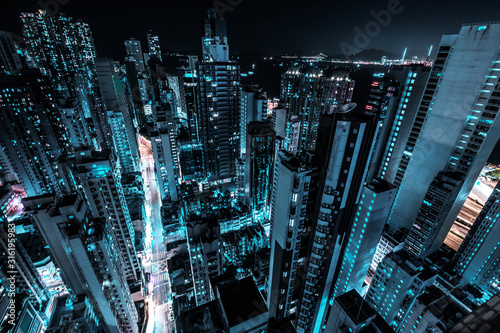 Cuadros en Lienzo skyscraper city skyline at night, business district of Hong Kong