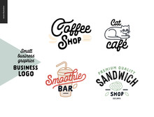 Logo - Small Business Graphics - Cafe And Restaurants. Modern Flat Vector Concept Illustrations - Logotypes Of Coffee Shop, Cat Cafe, Smoothie Bar, Sandwich Shop