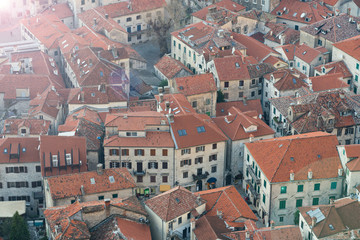 Wall Mural - Red tiled roofs of old town houses in Kotor