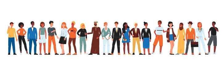 Wall Mural - Diverse community of people standing in line - isolated cartoon men and women