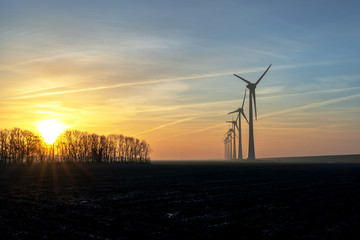 wind turbines near Urk at sunset