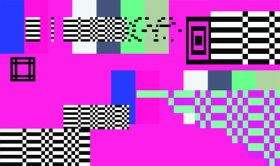 Aufkleber - Abstract geometric background with glitch art VHS effect of pixel sorting. Mosaic of random colorful pixels like in 8bit video game.