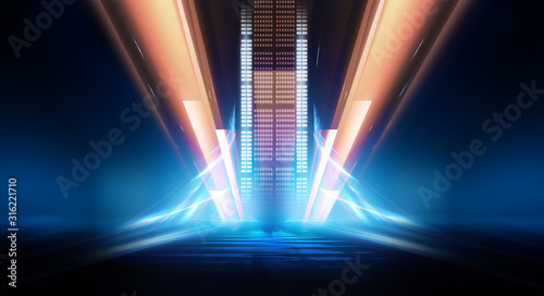Cuadros en Lienzo Abstract futuristic blue neon background