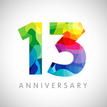 13 Th Anniversary Numbers. 13 Years Old Logotype. Bright Congrats. Isolated Abstract Graphic Web Design Template. Creative 1, 3 3D Digits. Up To 13%, -13% Percent Off Discount. Congratulation Concept.