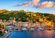 Portofino town on Liguria coast, Genoa, Italy, on sunrise
