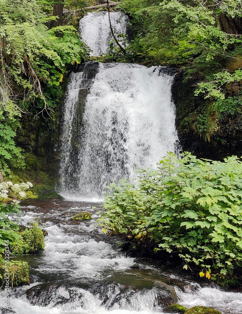 Breathtaking two tiered Twin Falls in a lush rainforest setting with ...