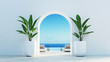 © tontectonix - Gate to the sea view & Beach living - Santorini island style / 3D rendering