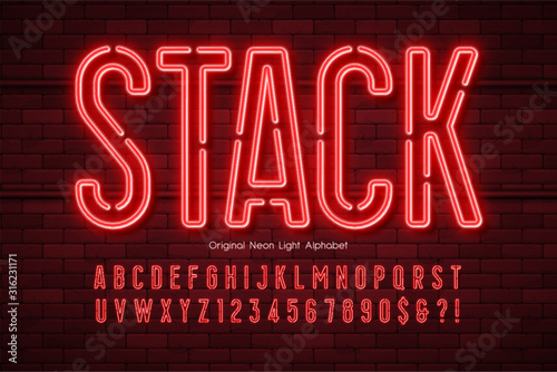 Fotomural Neon light 3d alphabet, extra glowing modern type.
