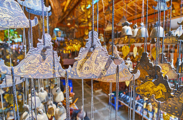 Sticker - Lions and serpents on Burmese gongs, Htilominlo Temple market, Bagan, Myanmar