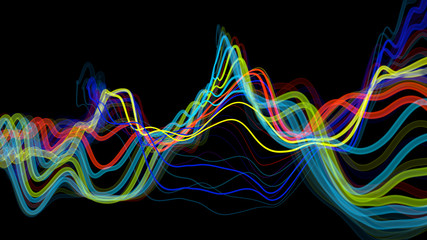Poster - 3d render of bright colorful 3d lines. sound waves concept. abstract background with deformed lines.