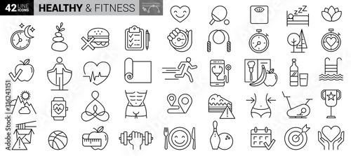 Fotomural Sport and fitness - minimal thin line web icon set