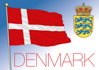 Wall Mural - Denmark official national flag and coat of arms, European Union, vector illustration