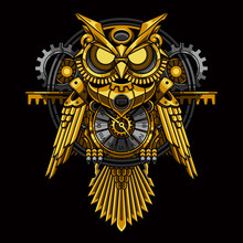 Gold Owl Steampunk Illustration And   Tshirt Design
