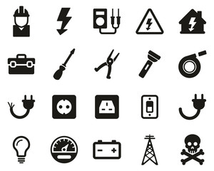 Canvas Print - Electrician Tools & Equipment Icons Black & White Set Big