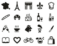 France Country & Culture Icons Black & White Set Big
