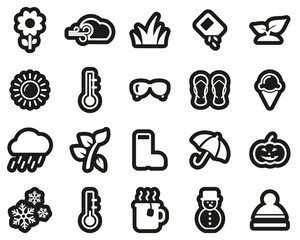 Sticker - Four Seasons Icons White On Black Sticker Set Big