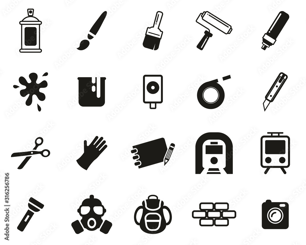 Graffiti Art & Street Art Icons Black & White Set Big Stock Vector ...