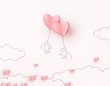 Hearts balloons with people flying on pink background. Vector love postcard for Happy Mother's, Valentine's Day or birthday greeting card design..