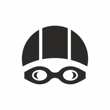 Swimming Goggles And Swimming Cap Icon. Vector Icon Isolated On White Background.
