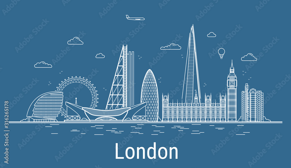 London city line art Vector illustration with all famous buildings ...