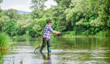 © be free - rural sports. retired bearded fisher. Trout bait. mature man fly fishing. man catching fish. fisherman with fishing rod. summer weekend. Big game fishing. hobby and sport activity. pothunter