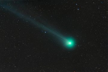 Wall Mural - photo of a real comet. comet c 2014 q2 loveioy. outer space with a flying comet.