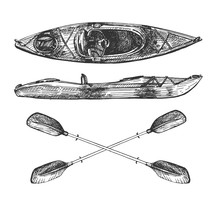 Kayak With Crossed Paddles Or Oars