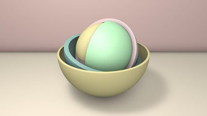 Poster - 3D illustration of a few hemispheres, the halves of the balls. Segments are arranged randomly, randomly in different positions and sizes. 3D rendering, abstract minimalistic background.