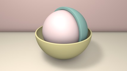 Poster - 3D illustration of a few hemispheres, the halves of the balls. Segments are arranged randomly, randomly in different positions and sizes. 3D rendering, abstract minimalistic background.